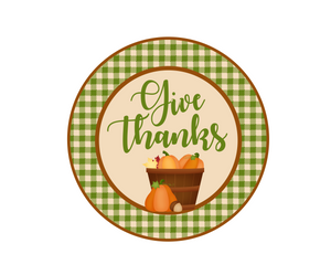 Give Thanks Green Plaid Package Tag - Dots and Bows Designs