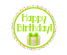 Load image into Gallery viewer, Happy Birthday Green Sprinkles Present Jawsome Package Tags - Dots and Bows Designs