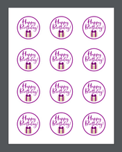 Load image into Gallery viewer, Happy Birthday Purple Present Stephany Package Tags - Dots and Bows Designs