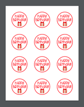 Load image into Gallery viewer, Happy Birthday Red Present Cali Package Tags - Dots and Bows Designs