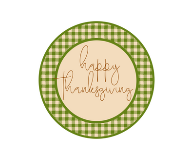 Happy Thanksgiving Green Plaid Package Tag - Dots and Bows Designs