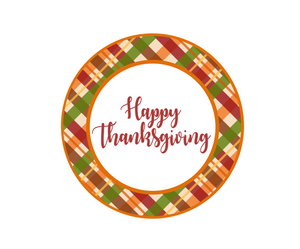 Happy Thanksgiving Plaid Package Tag - Dots and Bows Designs