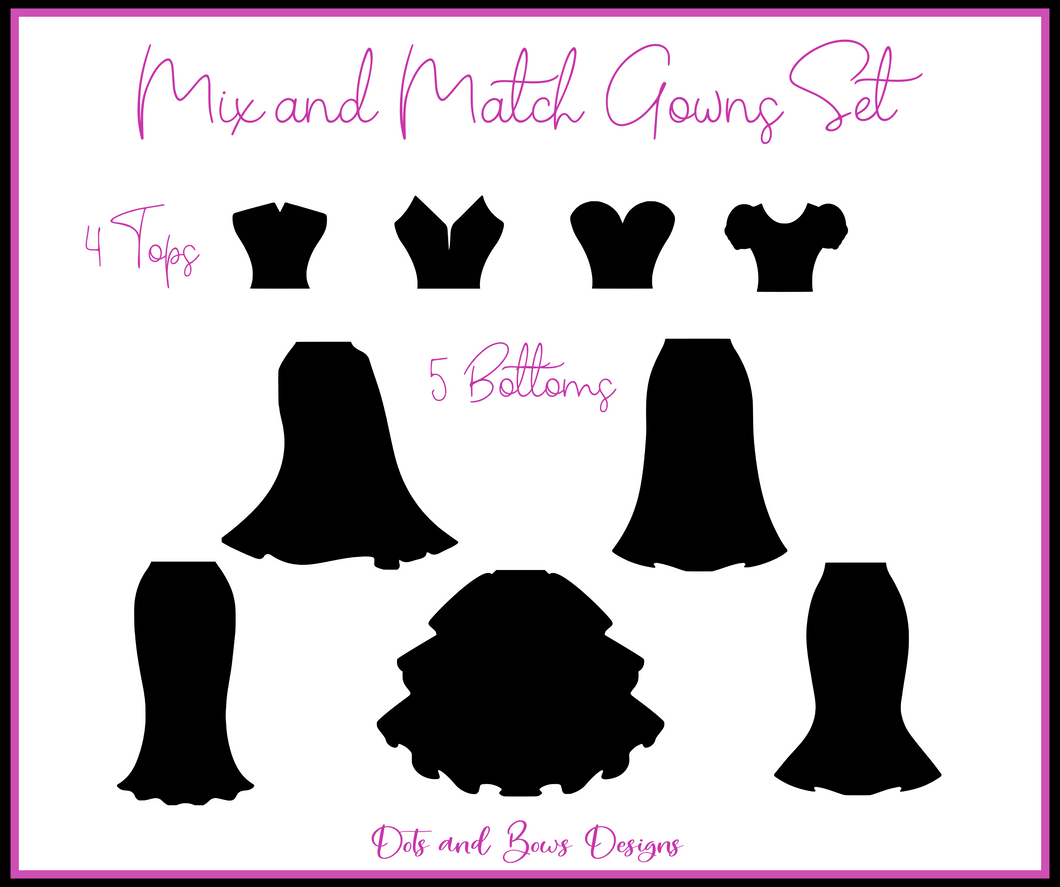 Mix and Match Gowns Cutter Set - Dots and Bows Designs